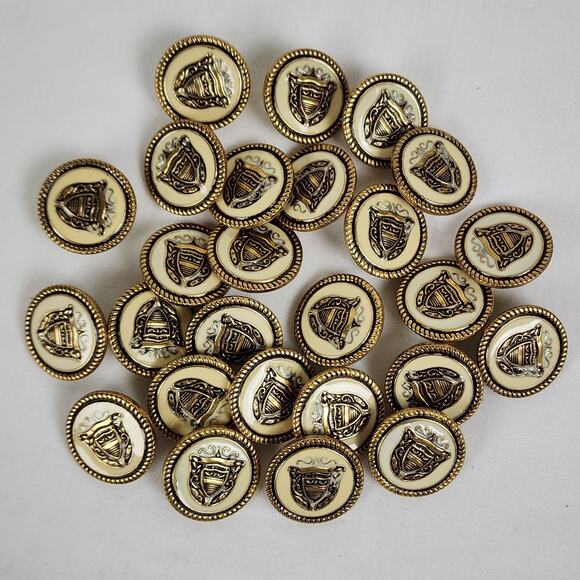 Vintage Pendleton Coat of Arms Buttons 26 Shank Military Style Ivory Gold Enamel - Picture 6 of 6